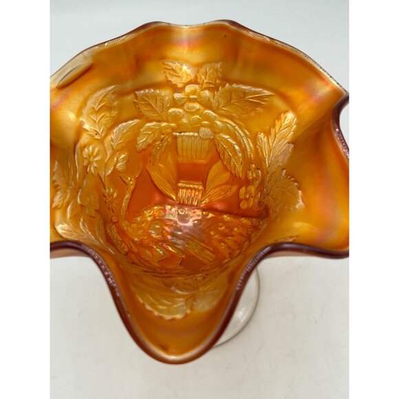 Vintage Fenton Marigold Carnival Glass Peacock and Urn Compote 5 1/2" - Picture 16 of 16